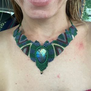 Macrame handmade necklace stone